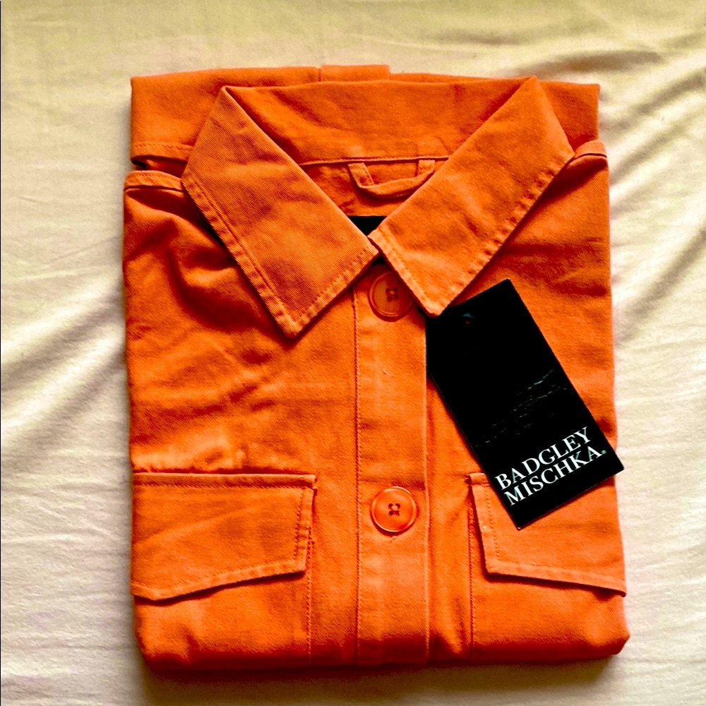 NWT Badgley Mischka Orange Button-Up Shirt - Picture 3 of 8